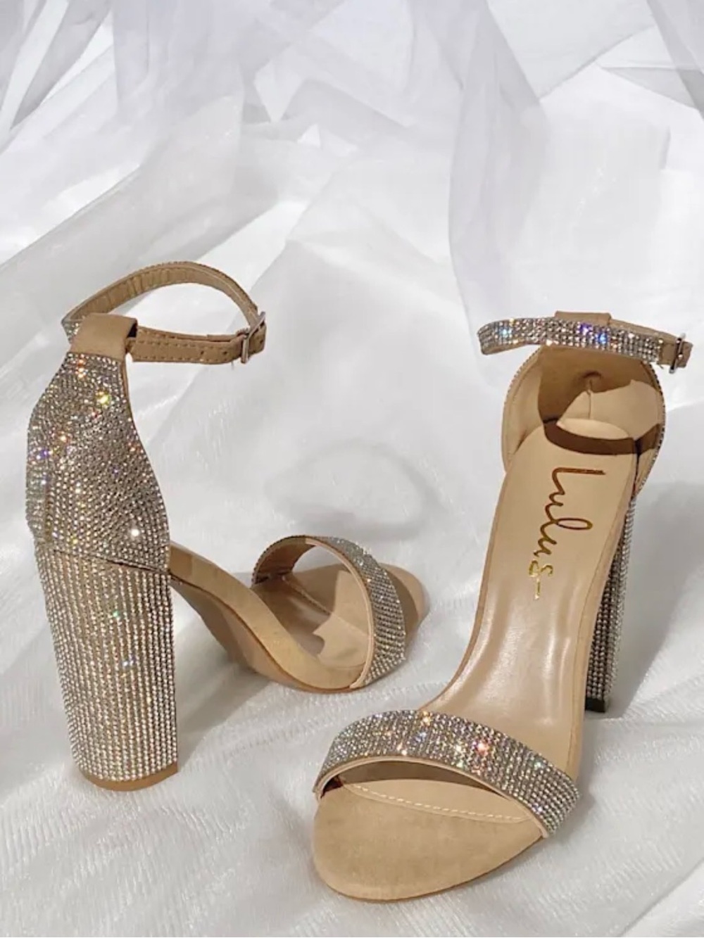 BNWT Lulus Taylor Rhinestone Light Nude Suede Ankle Strap Heels 6.5 6 1/2